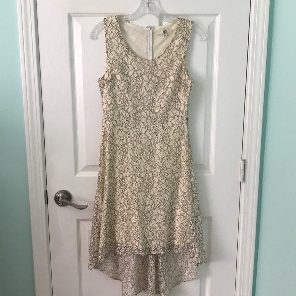 Cream and black floral lace high low dress